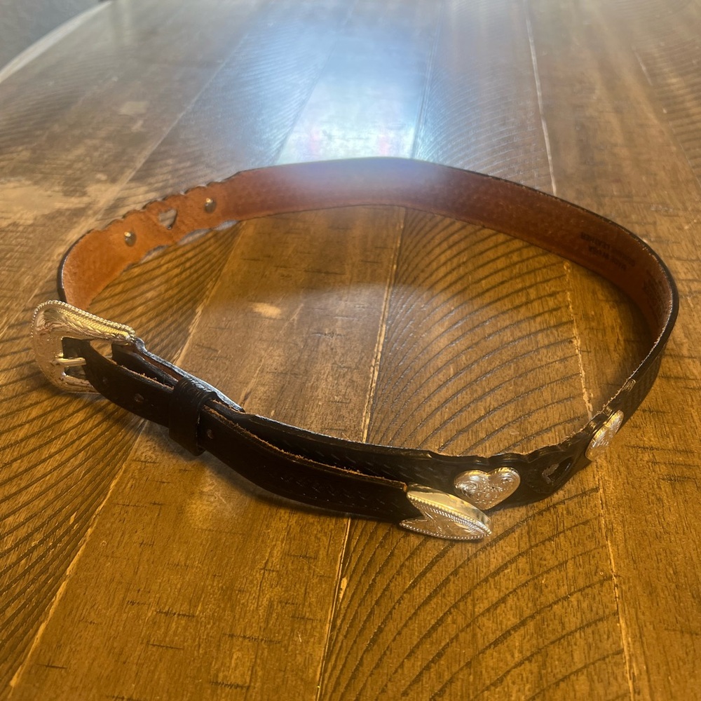 Black Leather Belt with Silver Accents
